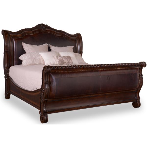 Valencia Leather Sleigh Bed Star, Leather Slay Bed