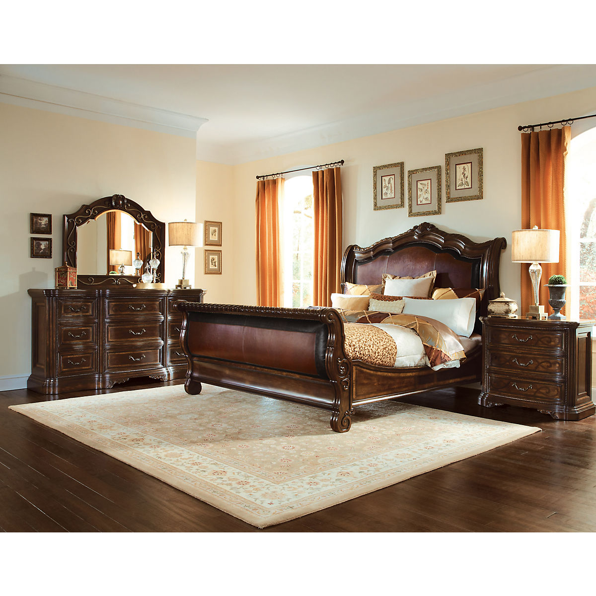 Valencia Leather Sleigh Bed Star, Leather King Sleigh Bed