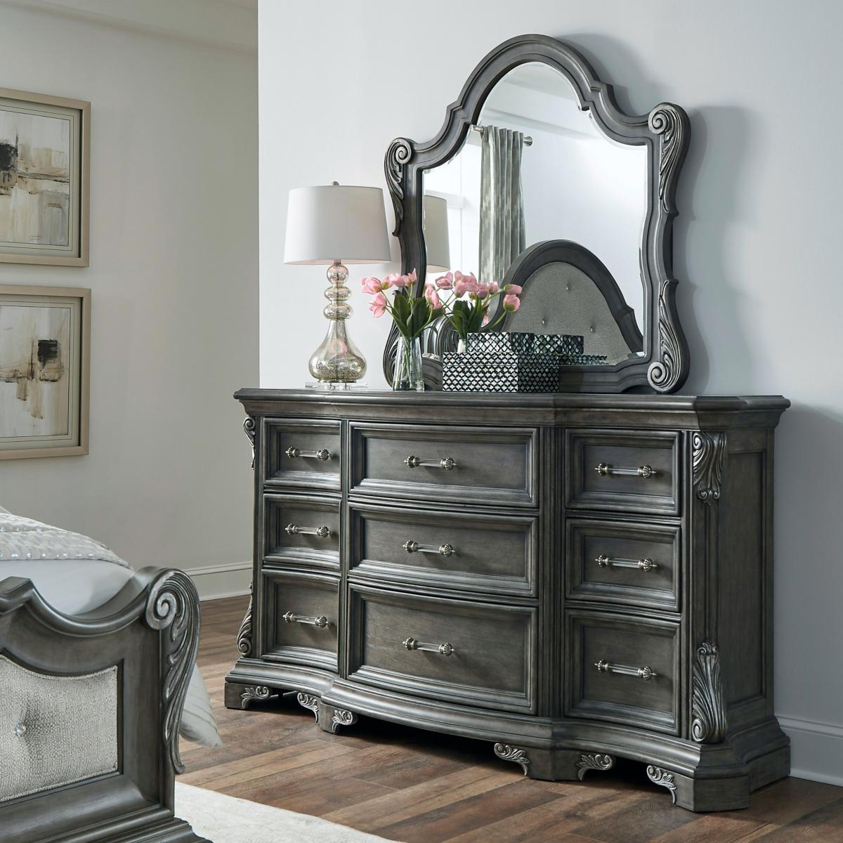 Gray dresser deals and mirror