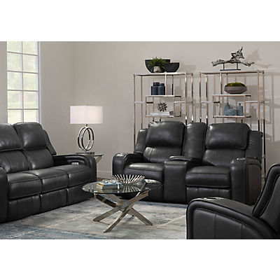 Palermo Leather Power Reclining Console, Panther Black Leather Power Reclining Sofa Console Loveseat