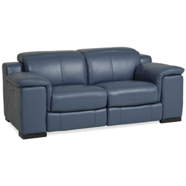 Sky Leather Power Reclining Loveseat - OCEAN BLUE image number 4