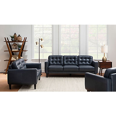 Zane Leather Sofa - BLUE