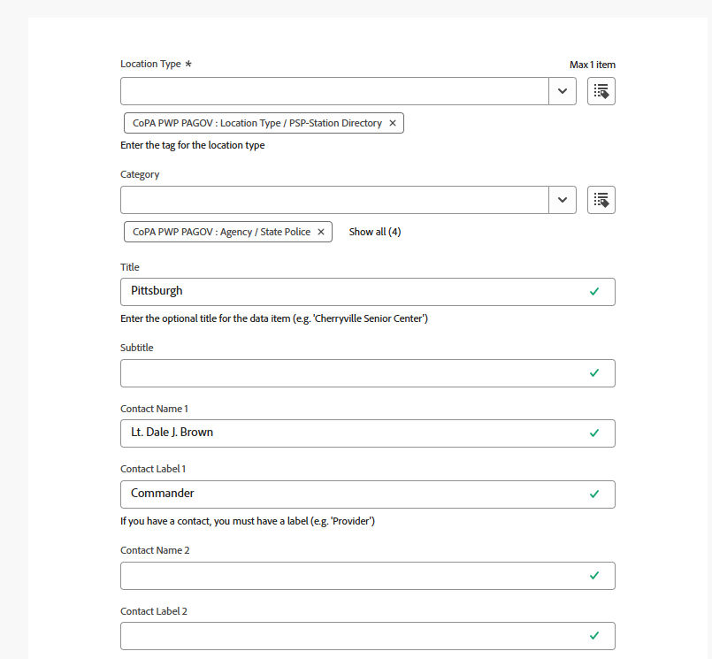 Partial authoring of a Location Card - Address in the Content Fragment.