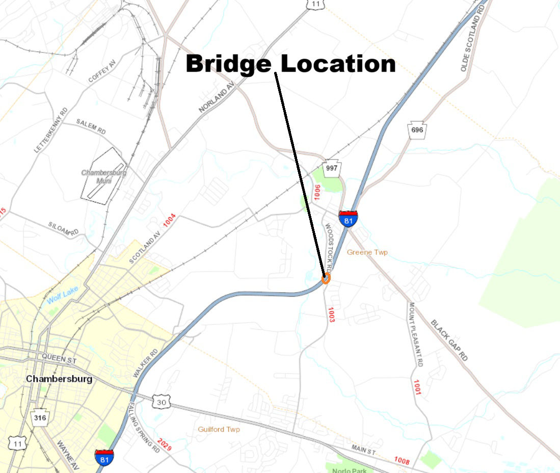 map indicating bridge location