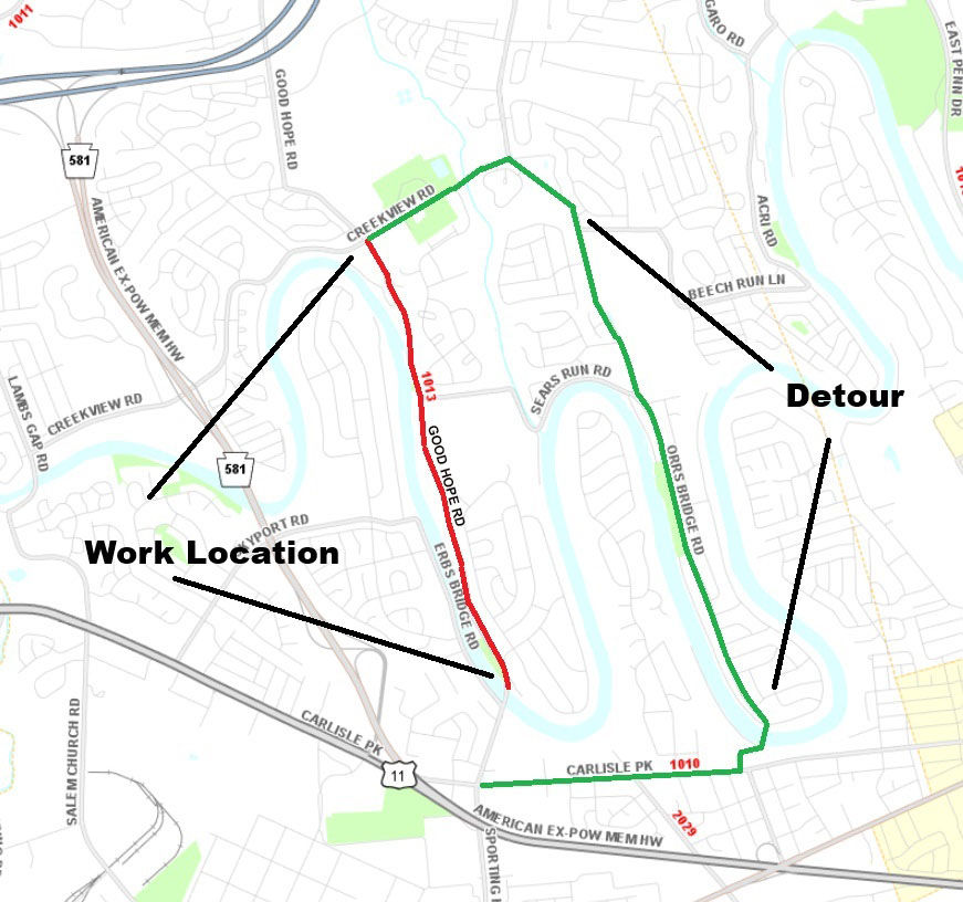 Location of tree trimming operation on Good Hope Road in Cumberland County.