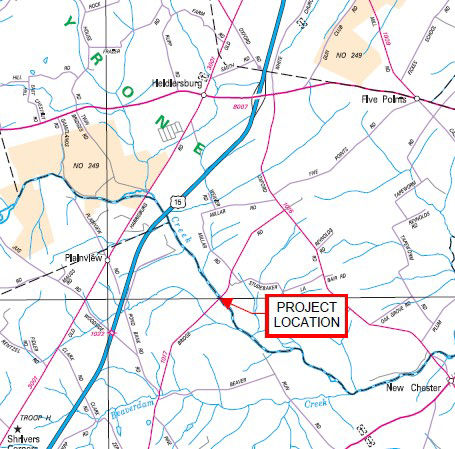 Location of Red Bridge Road bridge in Adams County.