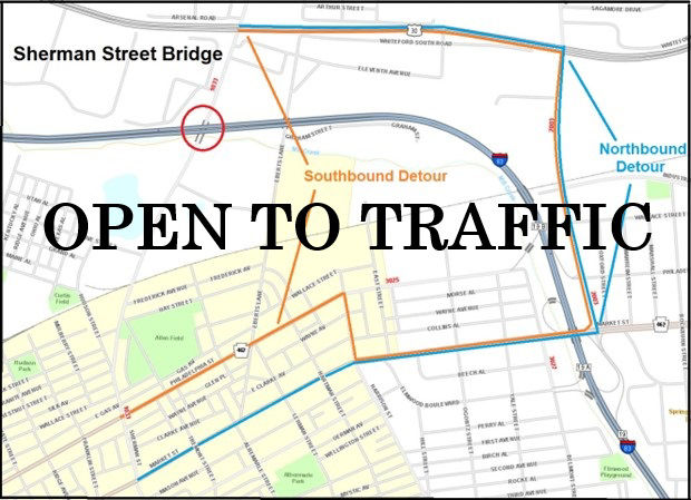 Sherman Street bridge is open to traffic.