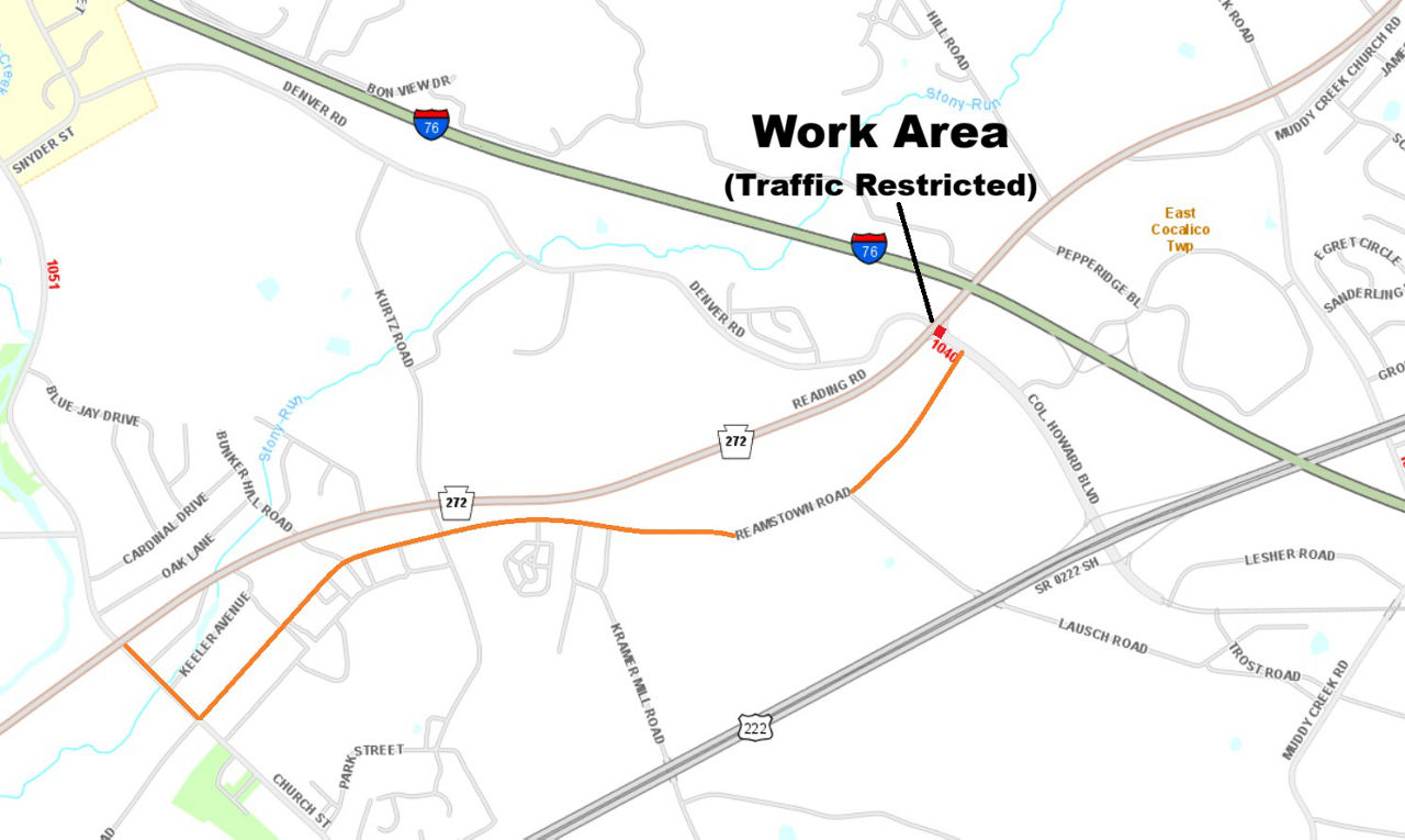 map indicating project location and detour route