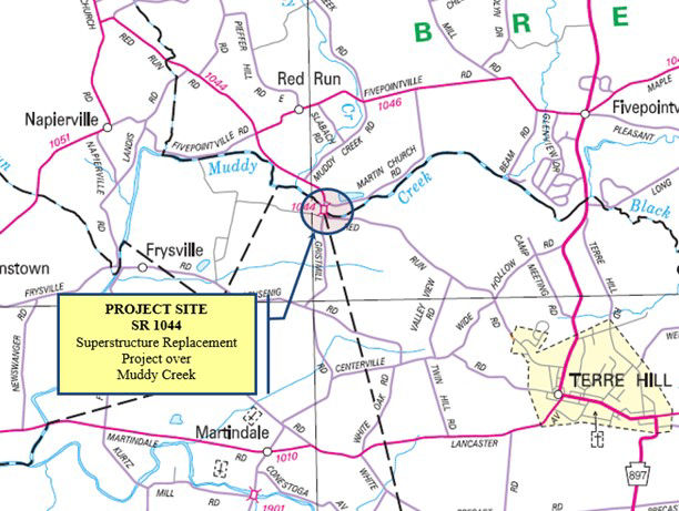 map indicating bridge location