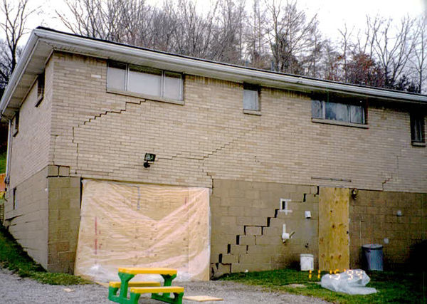 Foundation collapse into sinkhole