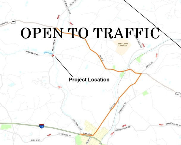 Map shows location of Greenville Road bridge in Lancaster County. The bridge is now open to traffic.
