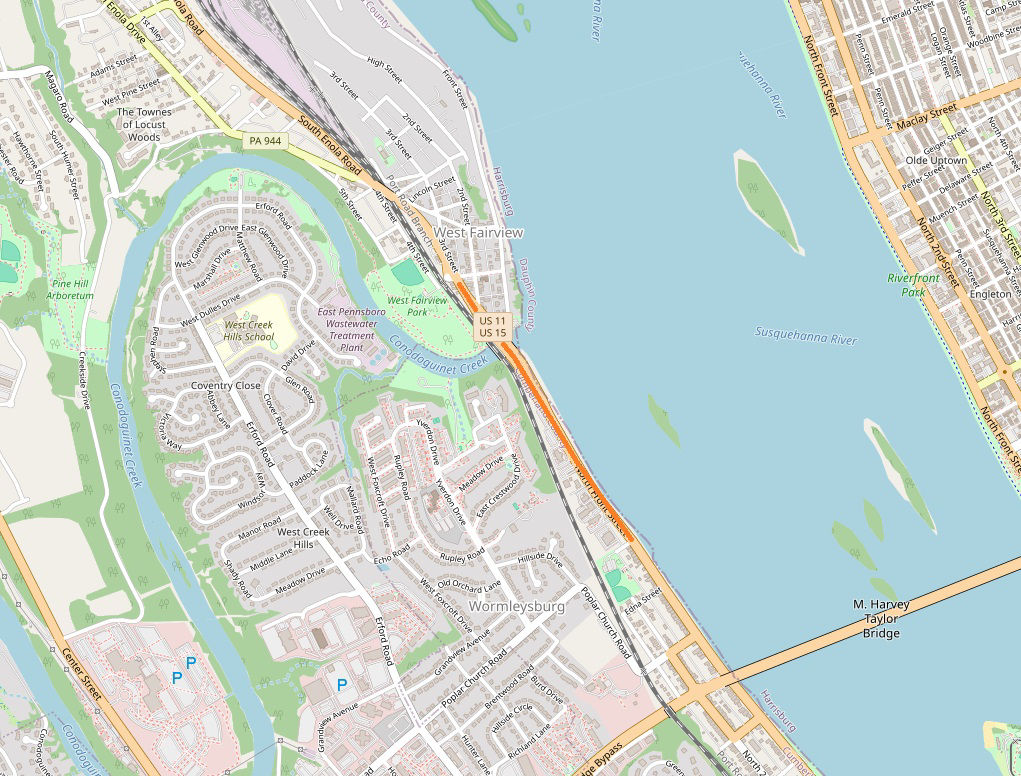 Line on map shows location of Route 11/15 pavement repairs in Cumberland County.
