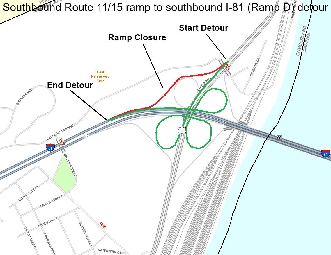 Ramp shows Ramp D detour.