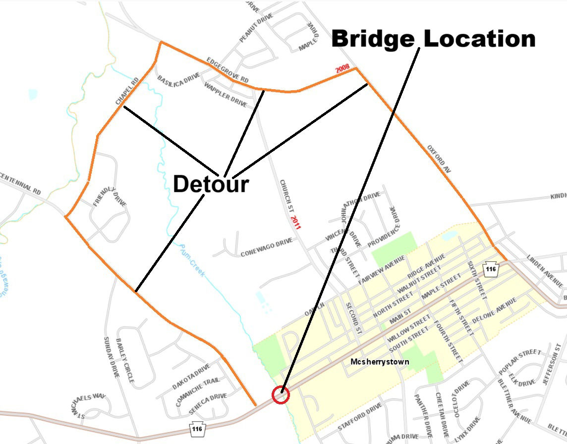 map indicating bridge location