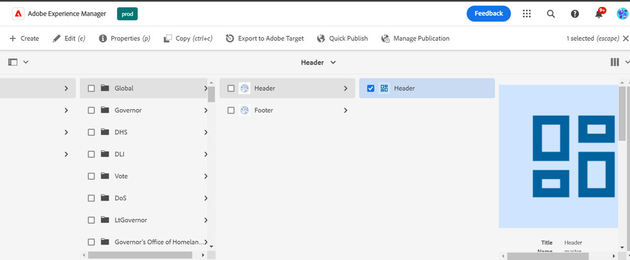 Pathway to access header experience fragment example