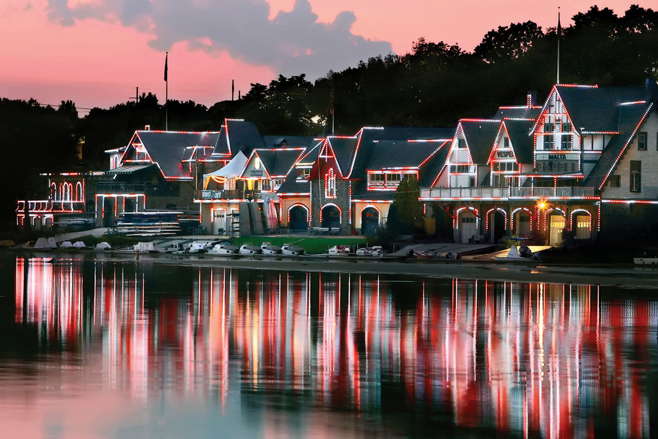 The Harrisburg city skyline at dusk