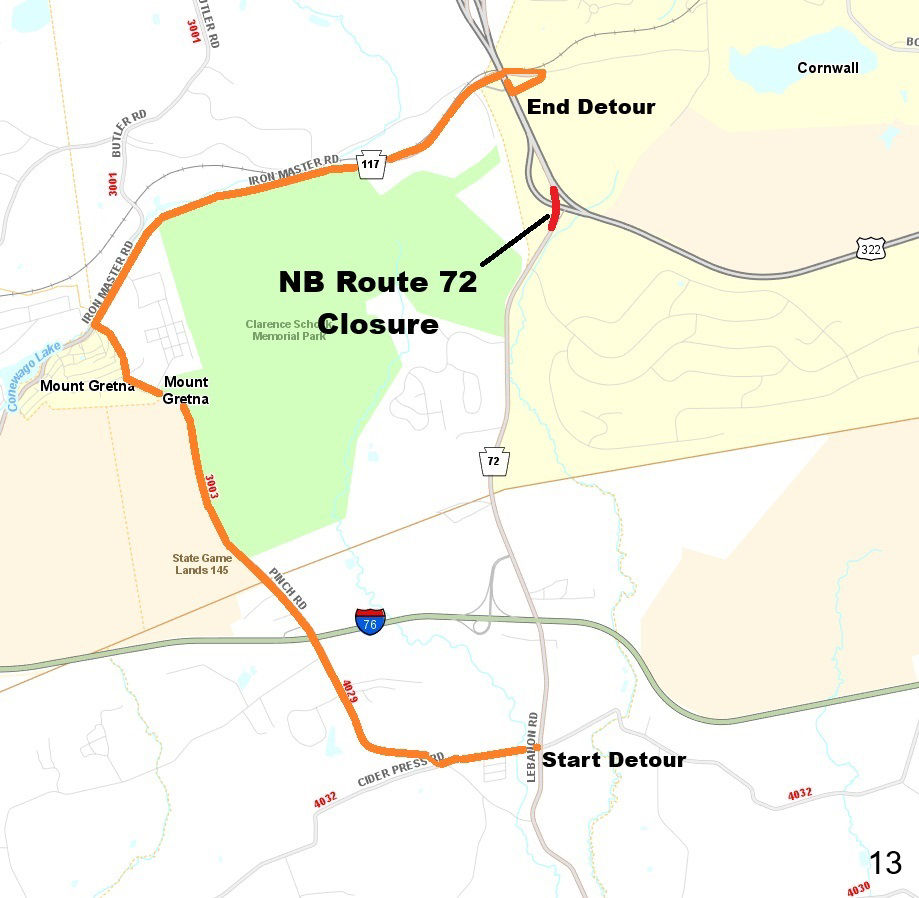 map indicating project location and detour