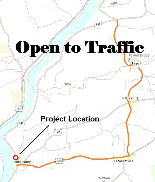 Location of the Route 147 bridge which is now open to traffic.