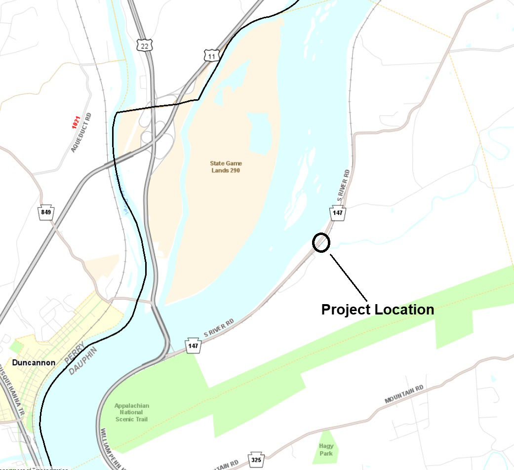 Location of Route 147 bridge preservation project in Reed Township., Dauphin County.