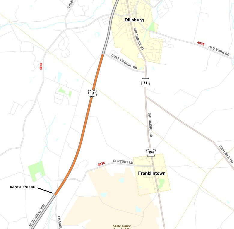 Orange line shows location of utility pole work on Route 15 in York County.