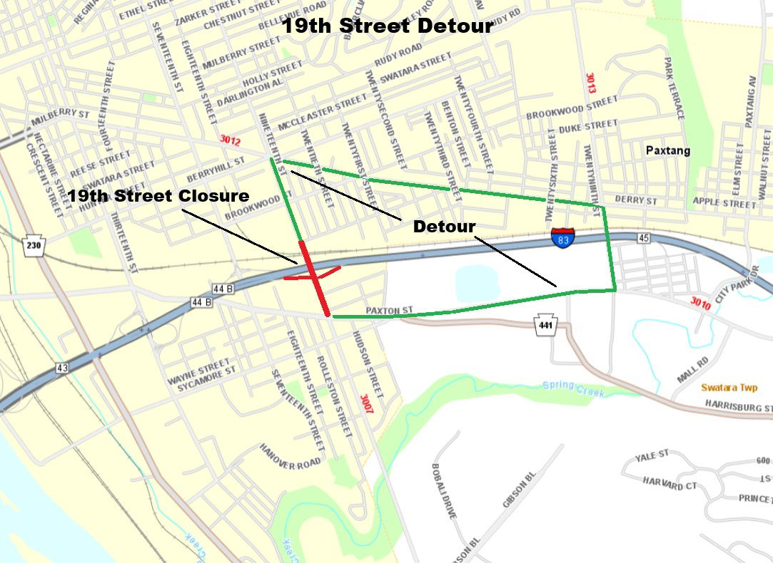Image shows 19th Street bridge detour.