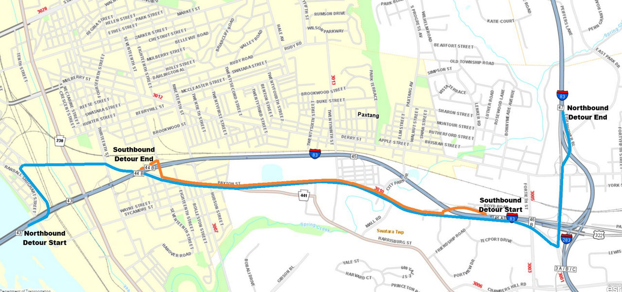 19th Street bridge demo detours on Interstate 83.