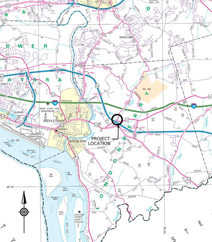 Location of future Roundtop Road project in Dauphin County.