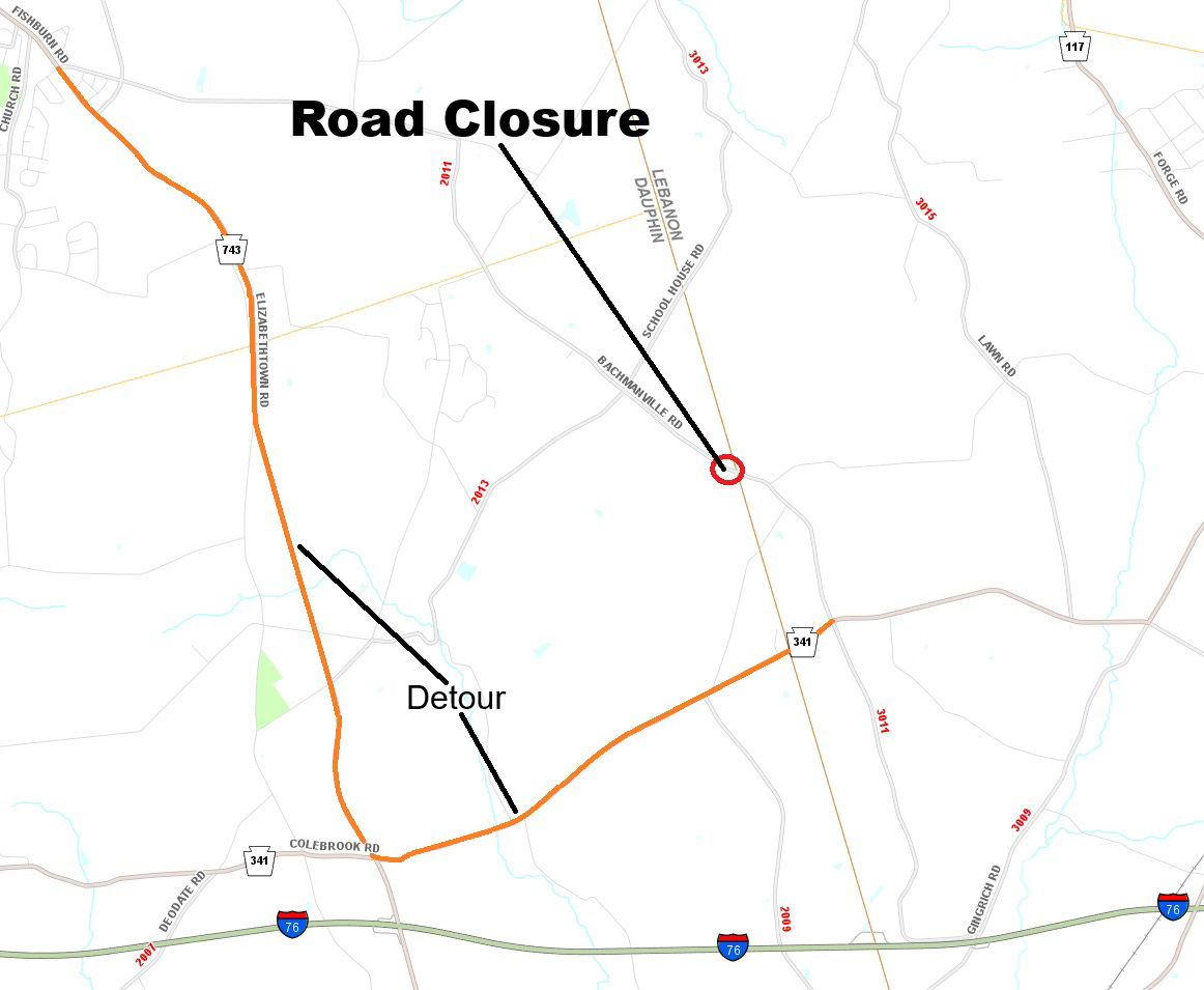 map indicating project location and detour route