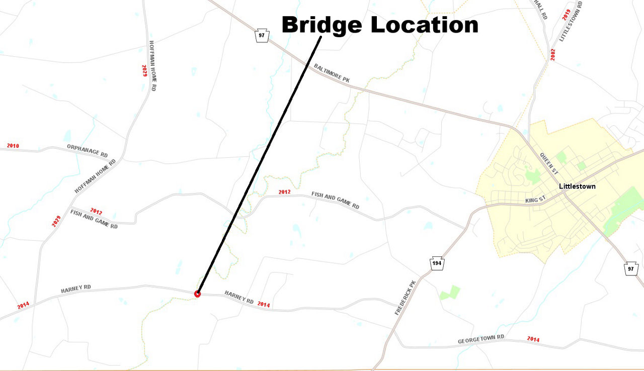 map indicating bridge location