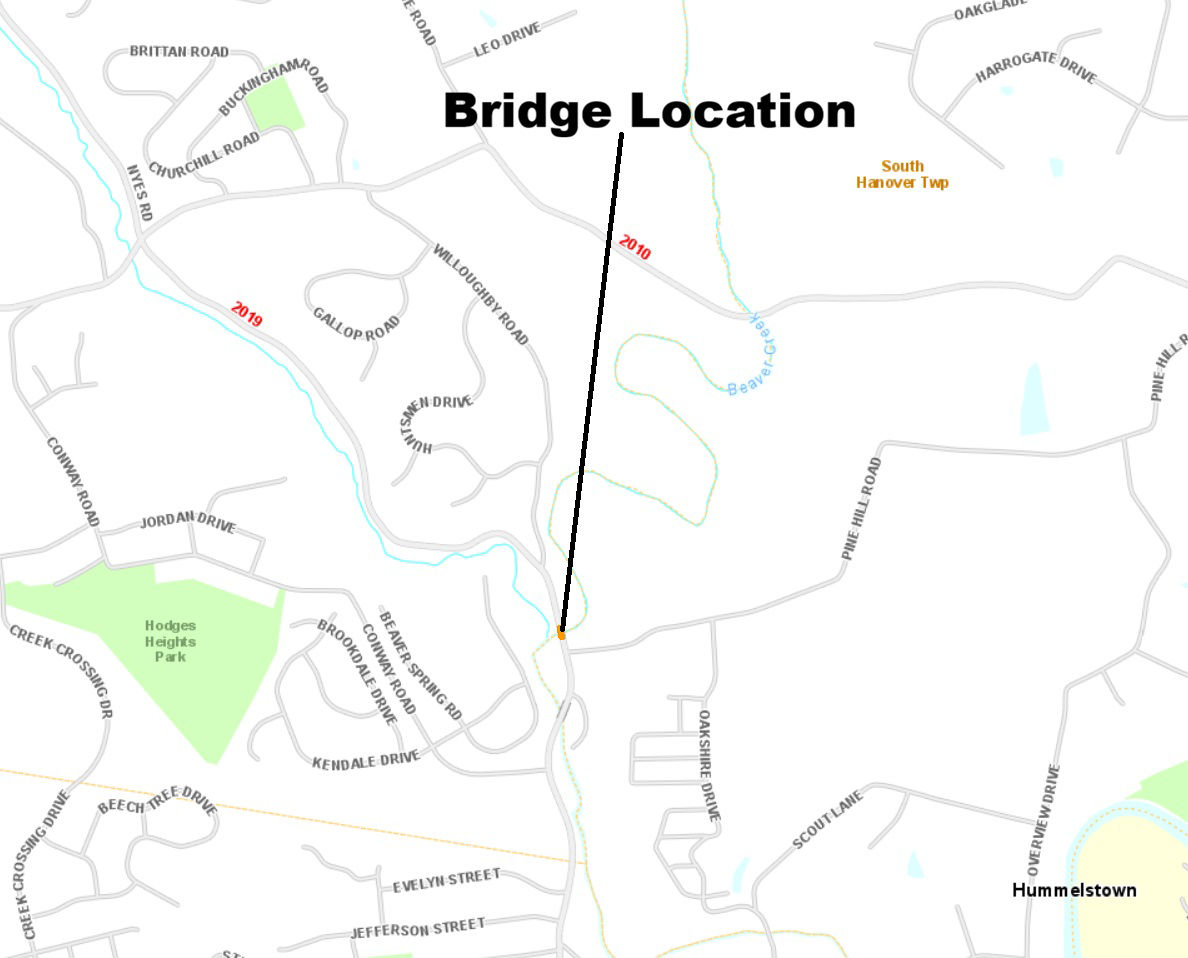 map indicating bridge location