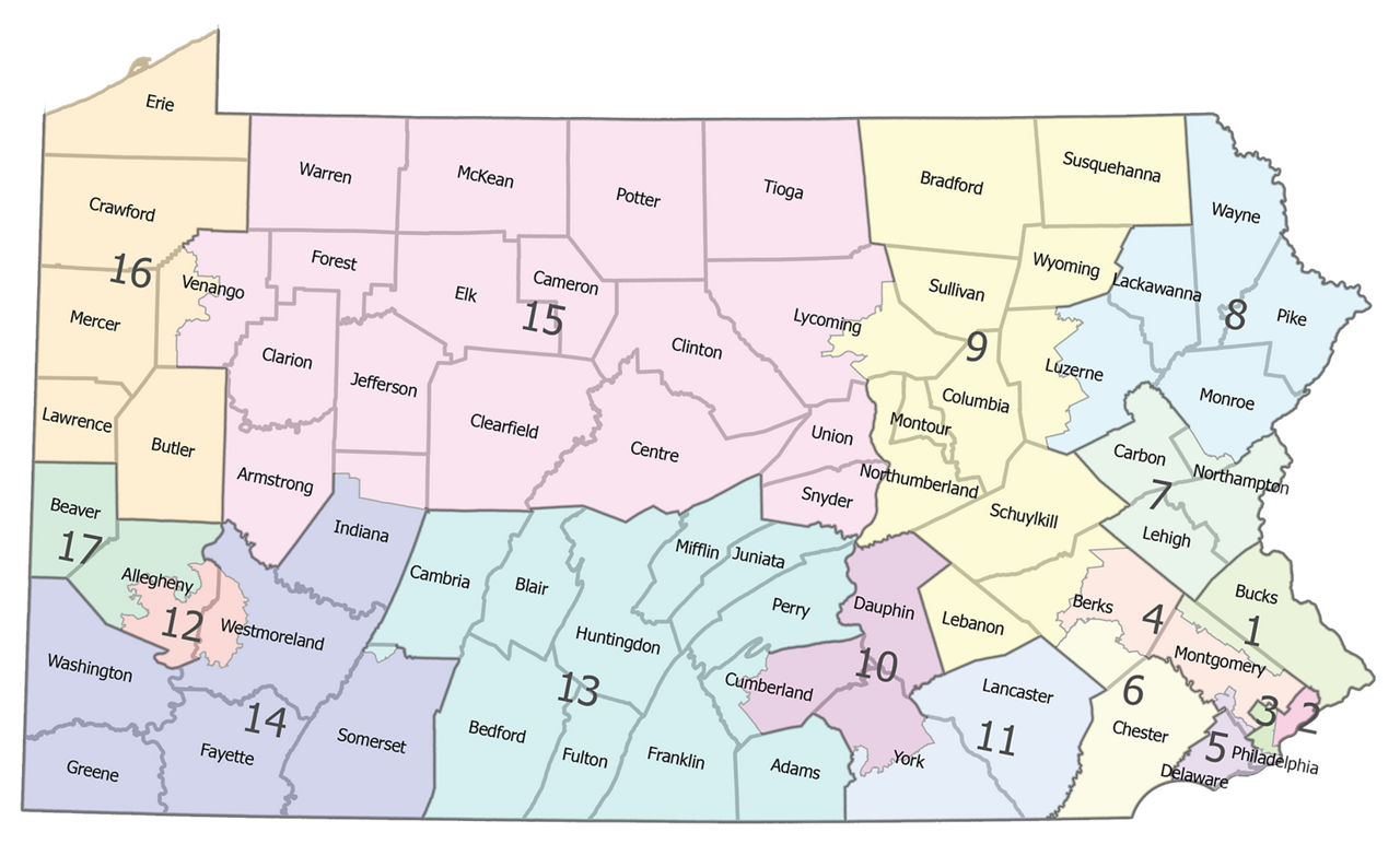 Map of Congressional districts in PA