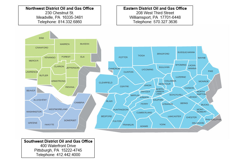 DEP Oil & Gas District Offices Map