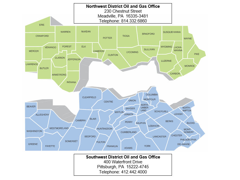 DEP Oil & Gas Permitting Offices Map