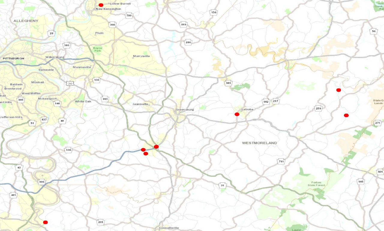 2025 Bridge Preservation Map for Fayette and Westmoreland counties