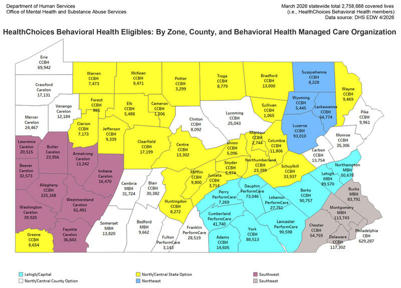 Behavioral HealthChoices Eligibles by Region