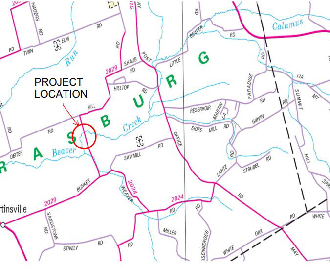 Location of Bunker Hill Road superstructure replacement project.