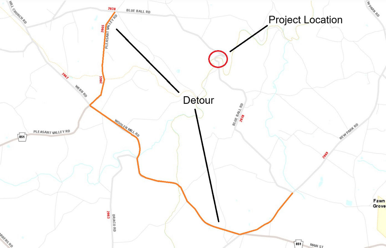 Map shows location of bridge project on Blue Ball Road in York County.