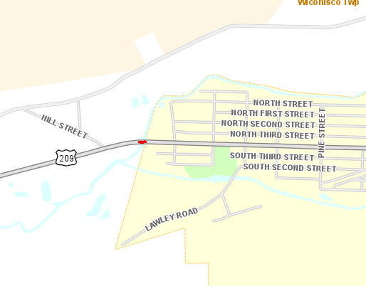 Map of location for project, map depicts a red dot in Dauphin county where main street crosses over wiconisco creek