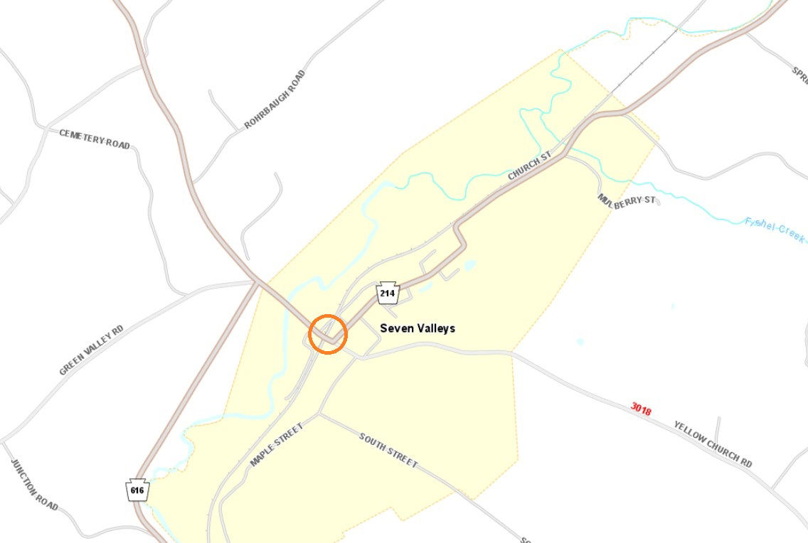 Location of new stop sign on Route 214 in York County.