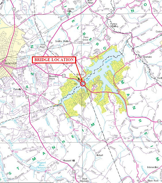 Location of Blooming Grove Road bridge in York County.