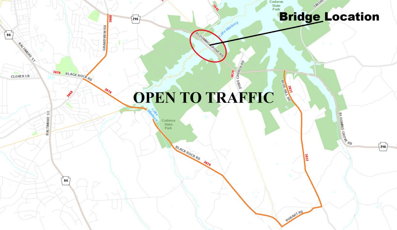 map indicating bridge location