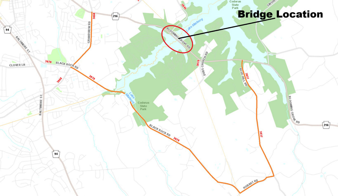 map indicating bridge location