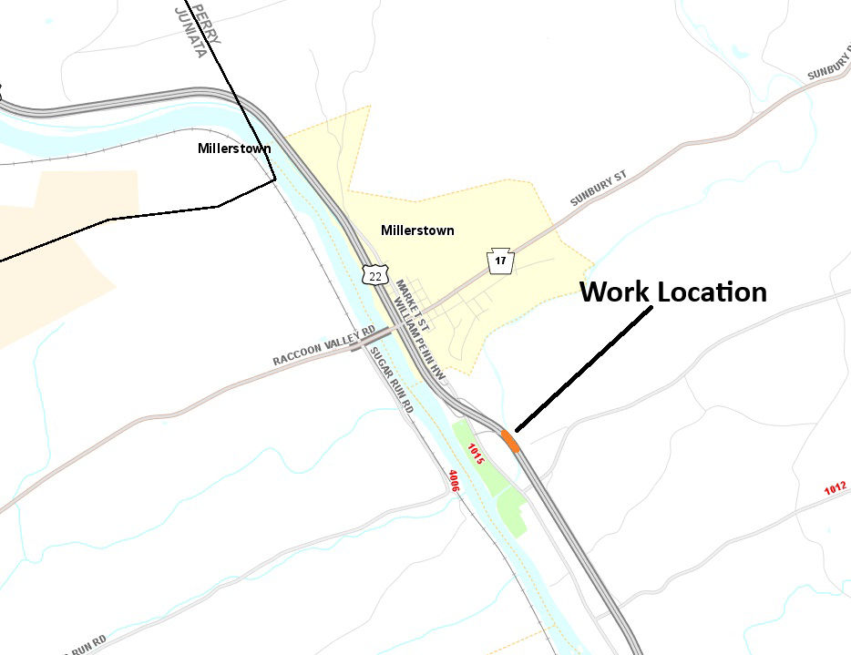 Location of bridge core samples on Route 22/322 in Perry County.