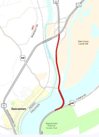 Location of Route 22/322 Clarks Ferry IMprovement Project