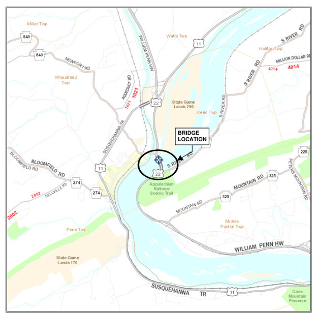 map indicating bridge location