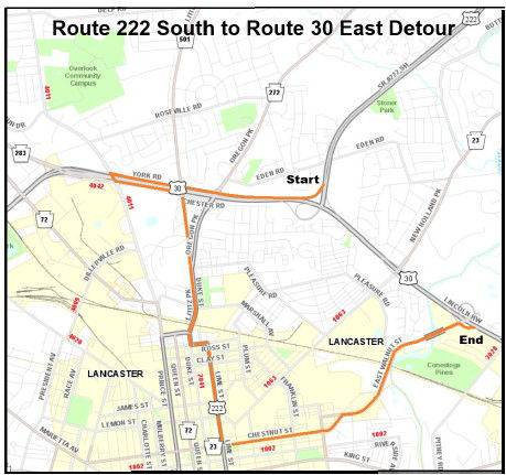 Route 222 south to Route 30 east.