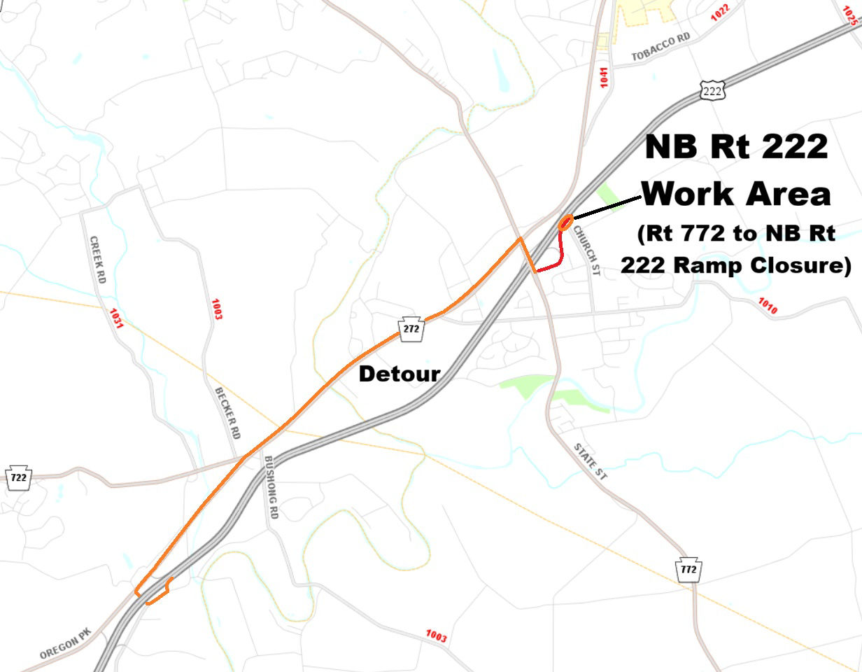 map indicating project location and detour route