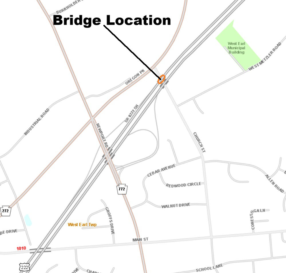 map indicating bridge location