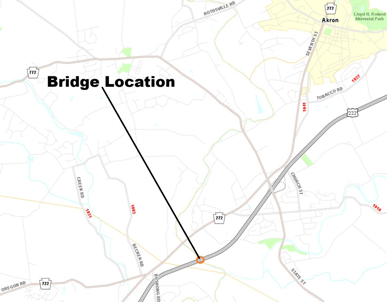 map indicating bridge location
