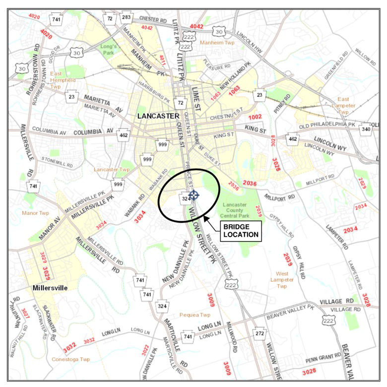 map indicating bridge location
